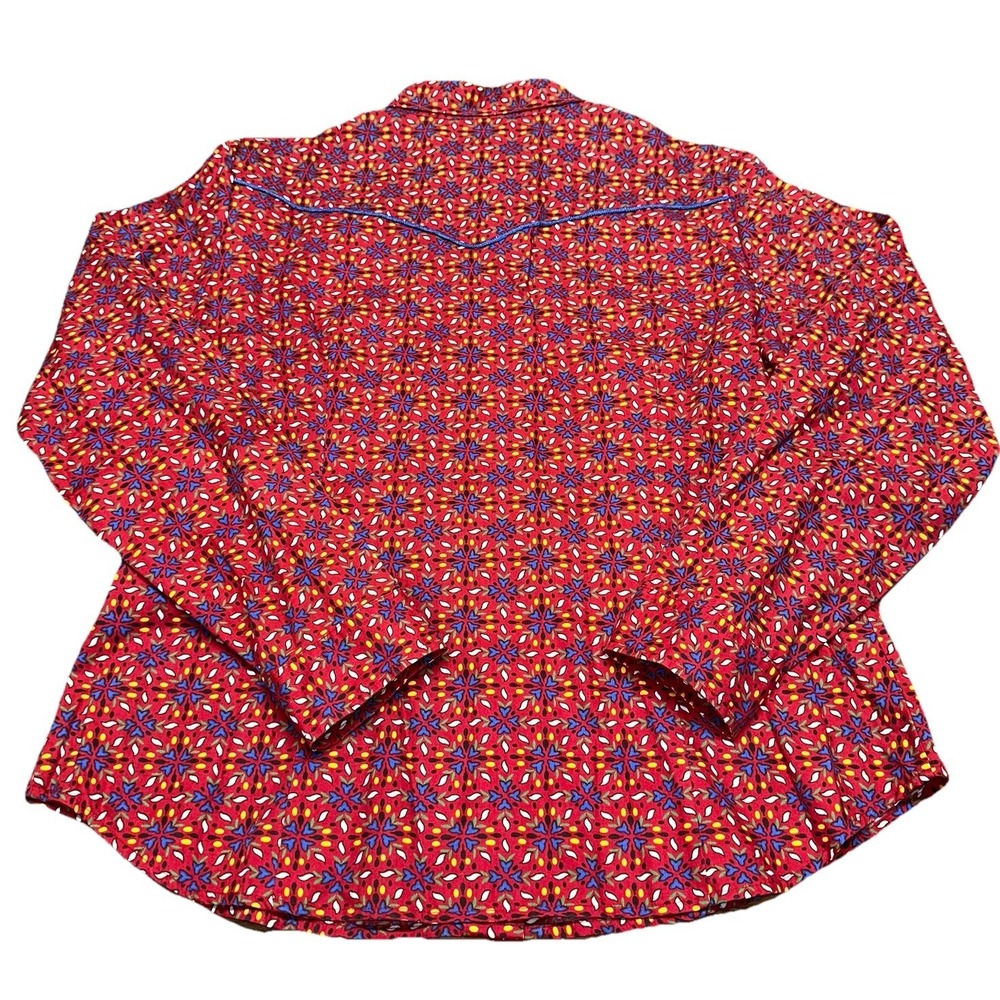 Vintage 90's Roper Western Red Geo Pearl Snap Shirt Aztec Rockabilly Women's L - Picture 5 of 8